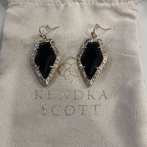 Kendra Scott Black and Gold Textured Faceted Drop Earrings
